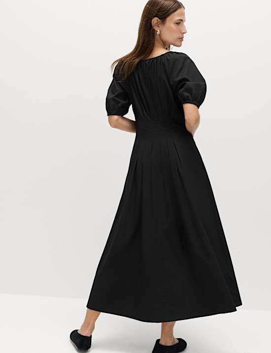 Pure Cotton Pleated Midi Waisted Tea Dress
