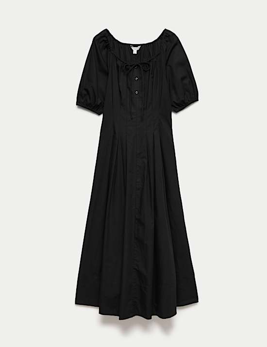 Pure Cotton Pleated Midi Waisted Tea Dress