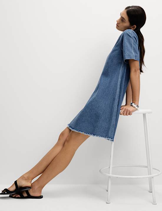 Robe ample mini en denim 100 % coton