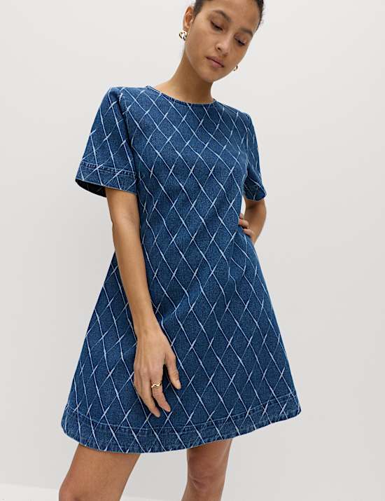 Denim Jacquard Mini T-Shirt Dress
