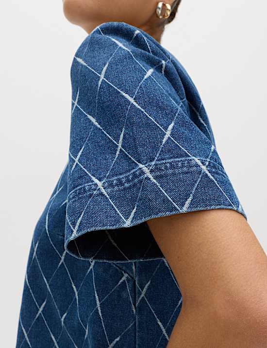 Denim Jacquard Mini T-Shirt Dress