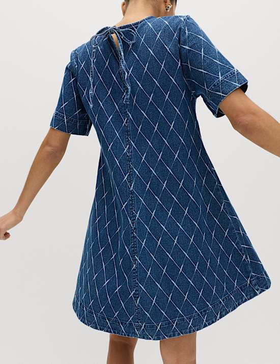 Denim Jacquard Mini T-Shirt Dress