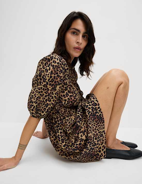 Lyocell Rich Leopard Print Mini Waisted Dress