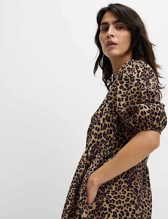 Lyocell Rich Leopard Print Mini Waisted Dress