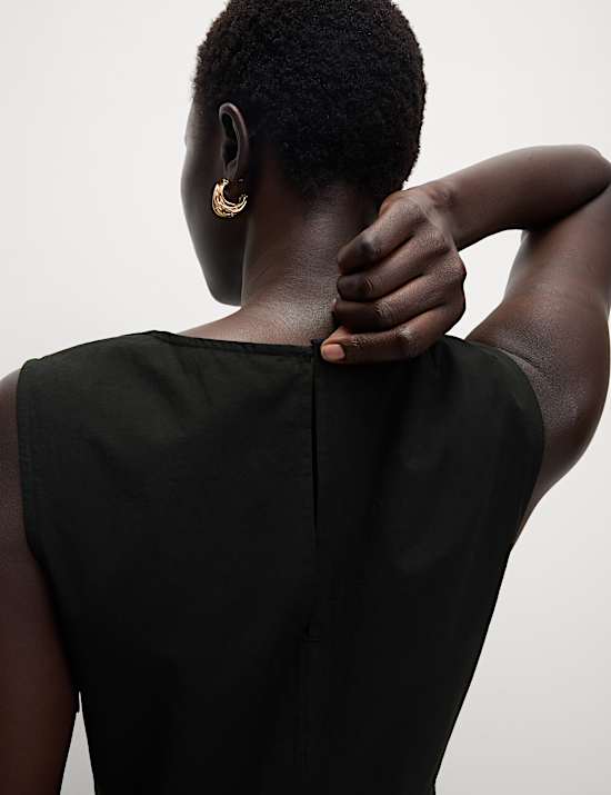 Pure Cotton Round Neck Midi Waisted Dress