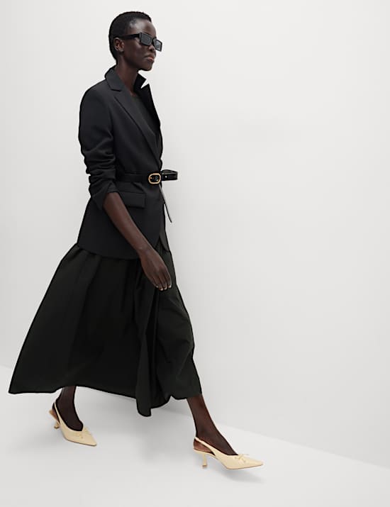 Pure Cotton Round Neck Midi Waisted Dress