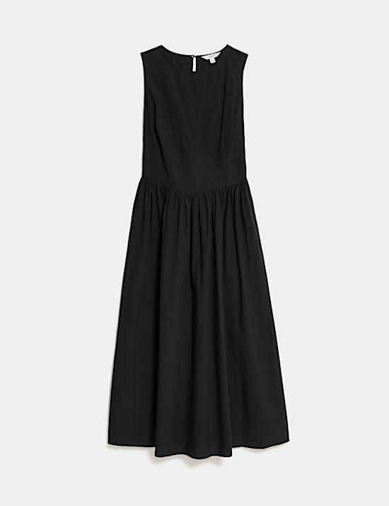 Pure Cotton Round Neck Midi Waisted Dress