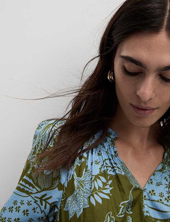 Šaty s výstřihem do V z čisté bavlny, s výstřihem do V a zvýrazněným pasem