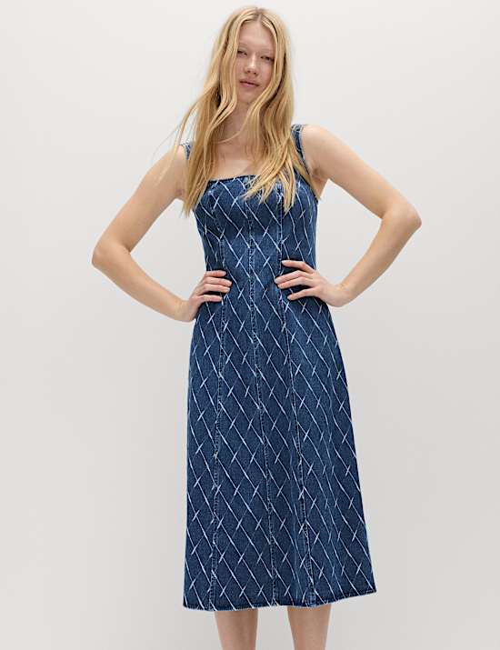Denim Jacquard Midi Column Dress