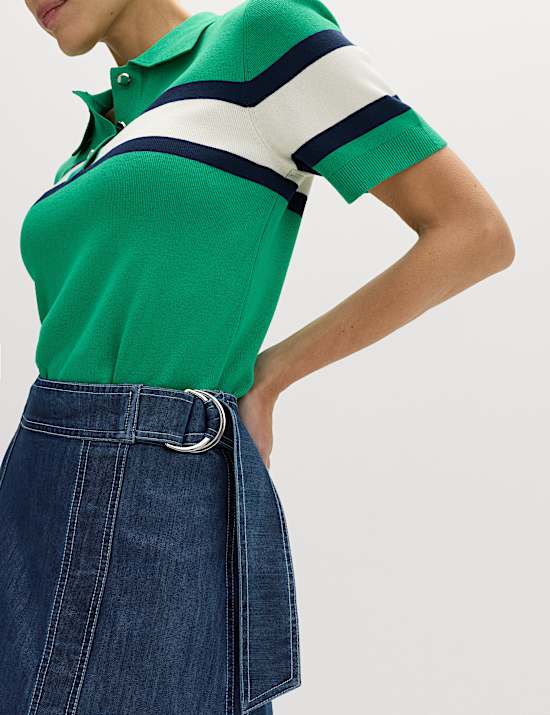 Denim Belted Midi Circle Skirt