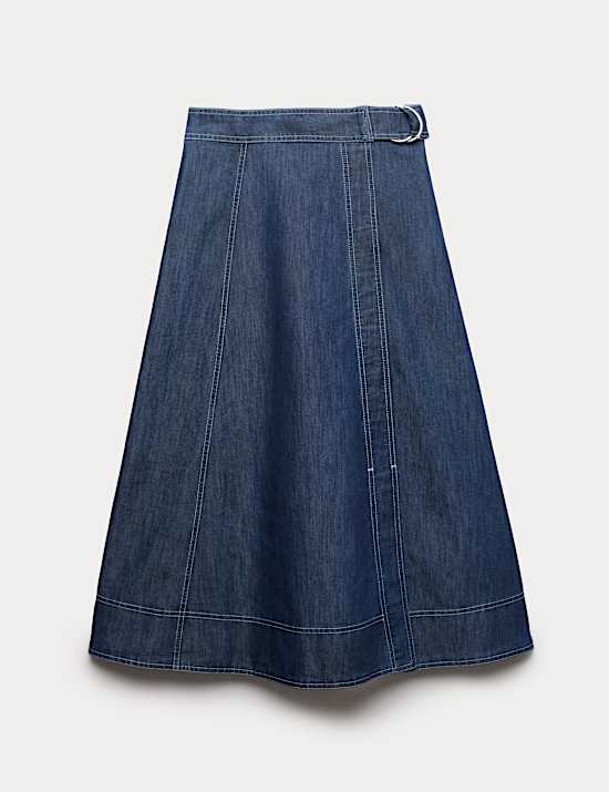 Denim Belted Midi Circle Skirt
