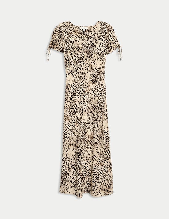 Printed Ruched Sleeve Midaxi Dress