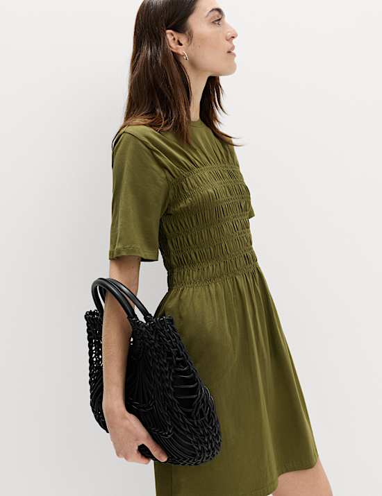 Cotton Rich Shirred Mini T-Shirt Dress