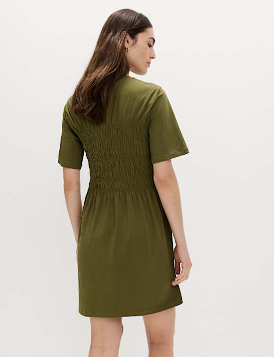Cotton Rich Shirred Mini T-Shirt Dress