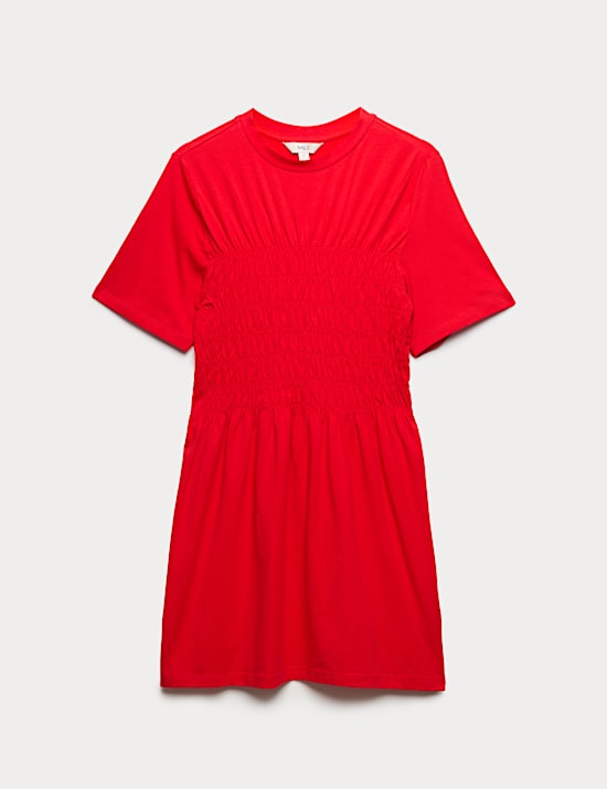 Cotton Rich Shirred Mini T-Shirt Dress