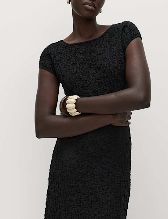 Robe patineuse midi en coton textur&eacute;