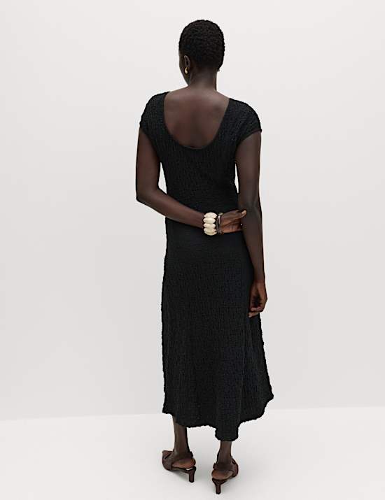 Robe patineuse midi en coton textur&eacute;