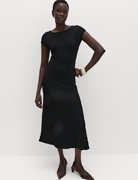 Robe patineuse midi en coton textur&eacute;