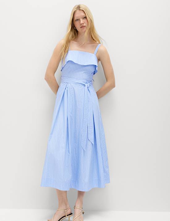 Pure Cotton Striped Midi Cami Dress