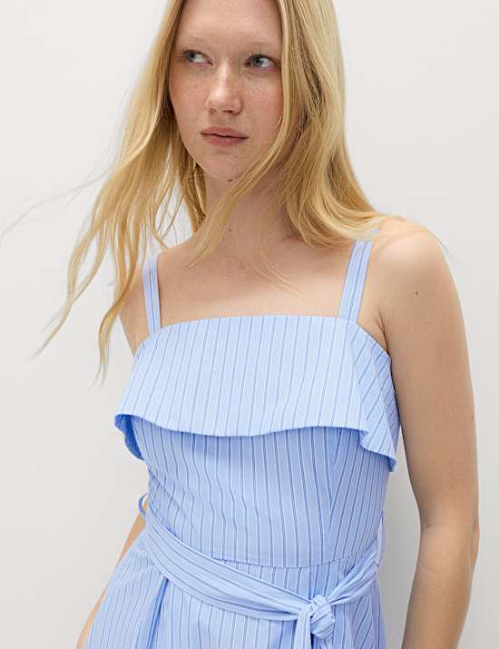 Pure Cotton Striped Midi Cami Dress
