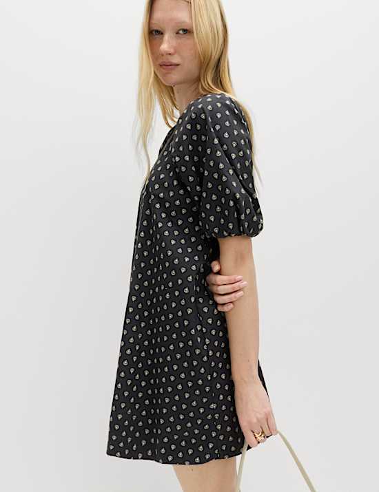 Pure Cotton Printed Mini Relaxed Smock Dress