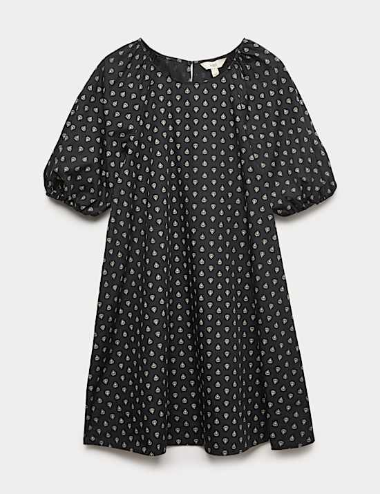 Pure Cotton Printed Mini Relaxed Smock Dress