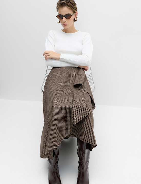 Pure Cotton Checked Midi Skirt