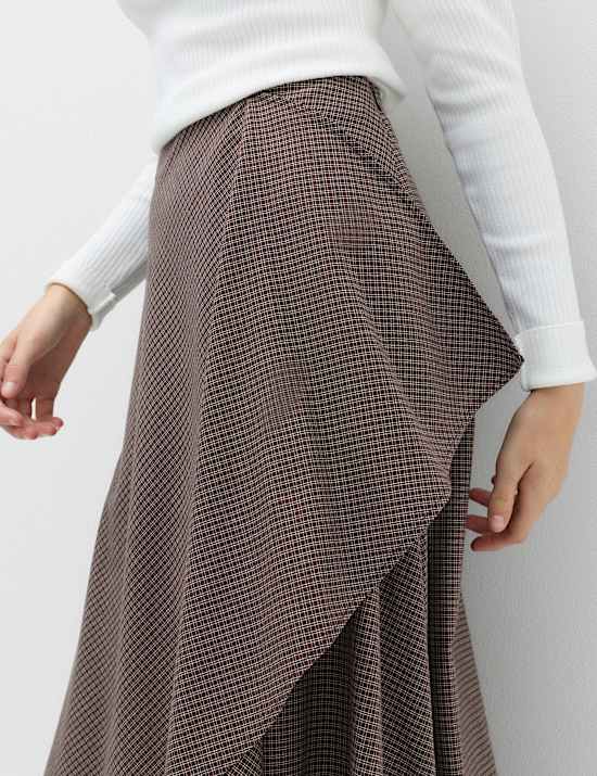 Pure Cotton Checked Midi Skirt
