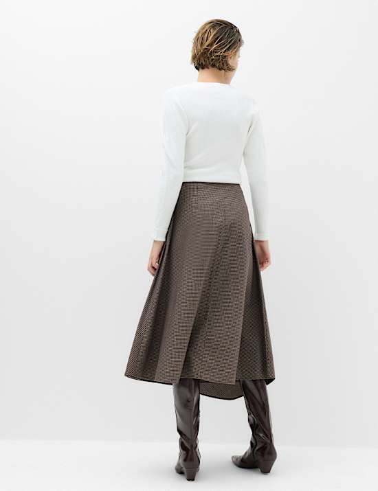 Pure Cotton Checked Midi Skirt