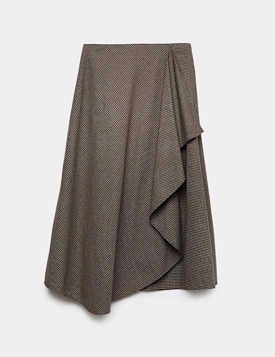 Pure Cotton Checked Midi Skirt