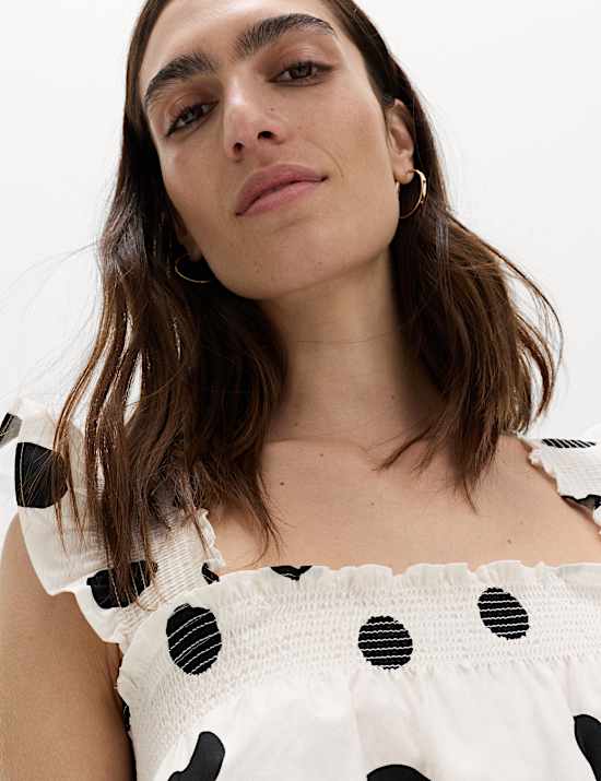 Robe caraco coupe courte 100 % coton &agrave; pois