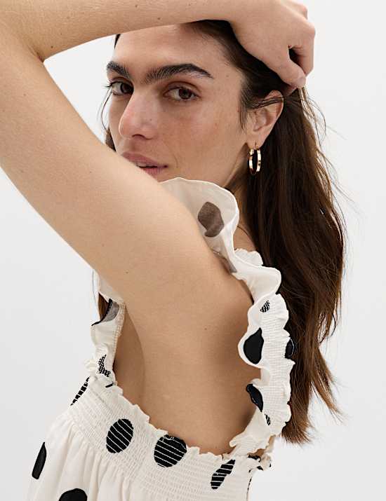 Robe caraco coupe courte 100 % coton &agrave; pois