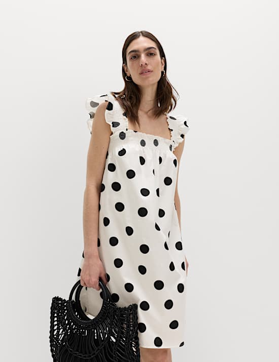 Robe caraco coupe courte 100 % coton &agrave; pois