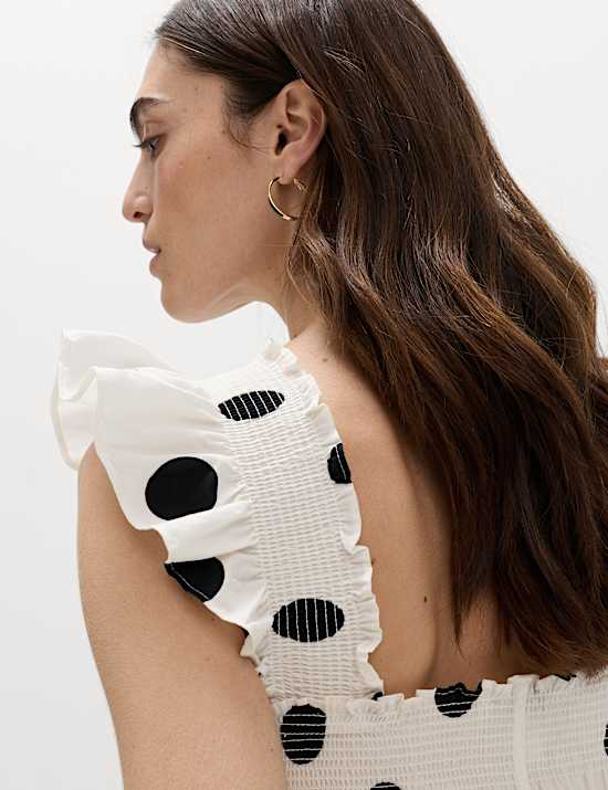 Robe caraco coupe courte 100 % coton &agrave; pois