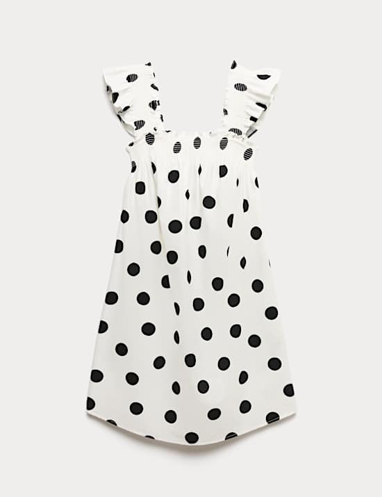 Robe caraco coupe courte 100 % coton &agrave; pois