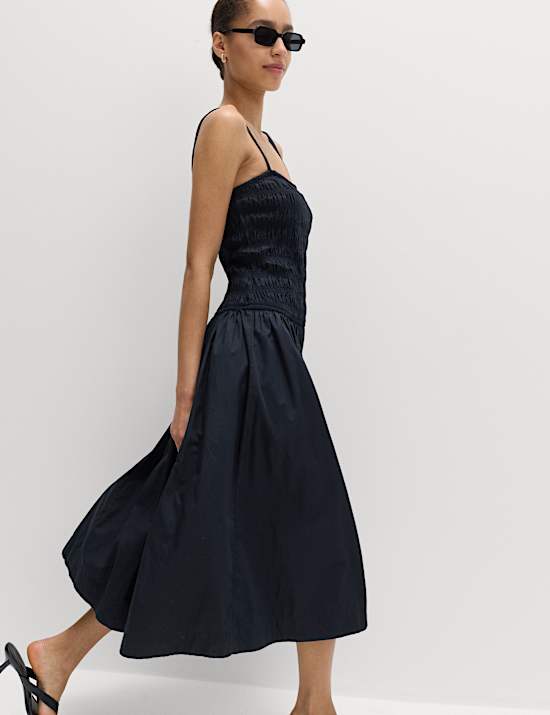 Pure Cotton Midi Shirred Cami Dress