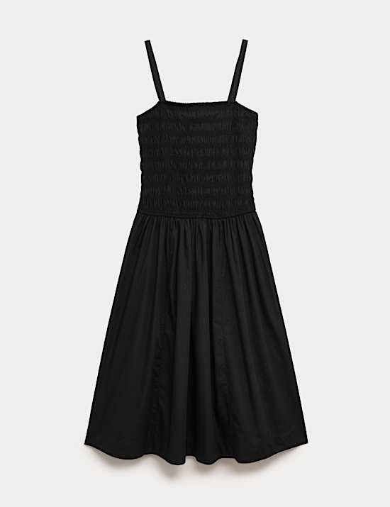 Pure Cotton Midi Shirred Cami Dress