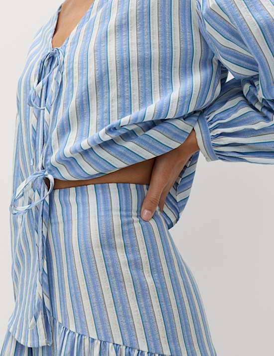 Falda midi a rayas con cintura baja 100 % algod&oacute;n