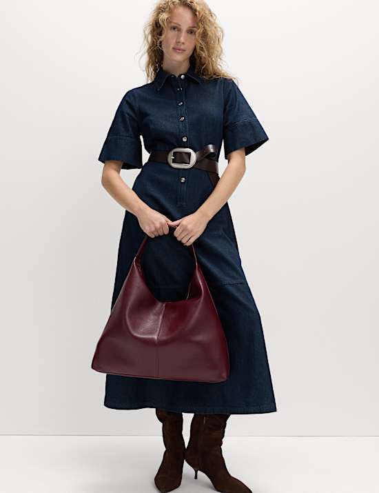 Denim Button Front Midi Shirt Dress