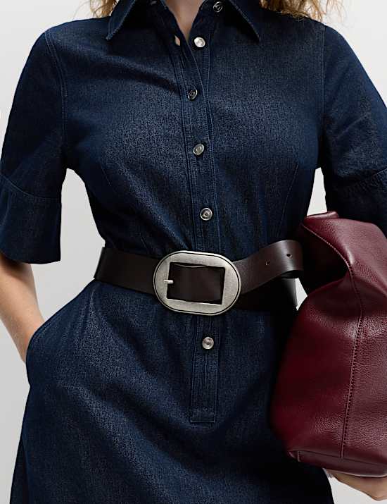 Denim Button Front Midi Shirt Dress