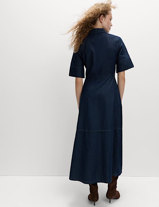 Denim Button Front Midi Shirt Dress