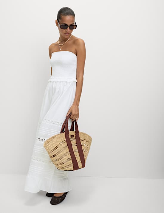 Pure Cotton Bandeau Maxi Waisted Dress