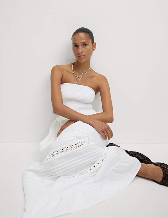 Pure Cotton Bandeau Maxi Waisted Dress