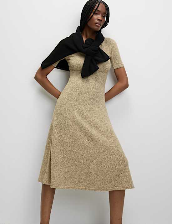Jersey Knitted V-Neck Midi Column Dress