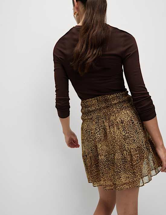 Chiffon Animal Print Mini Skater Skirt