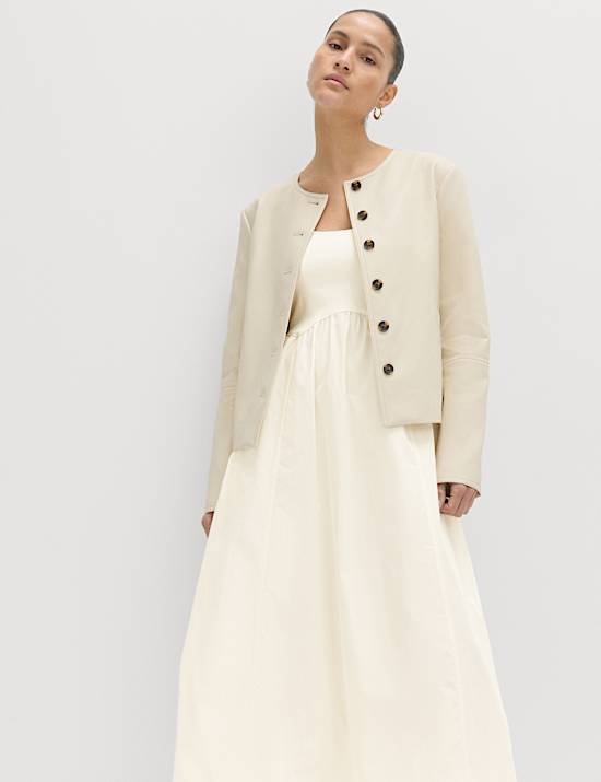 Cotton Rich Square Neck Midi Waisted Dress