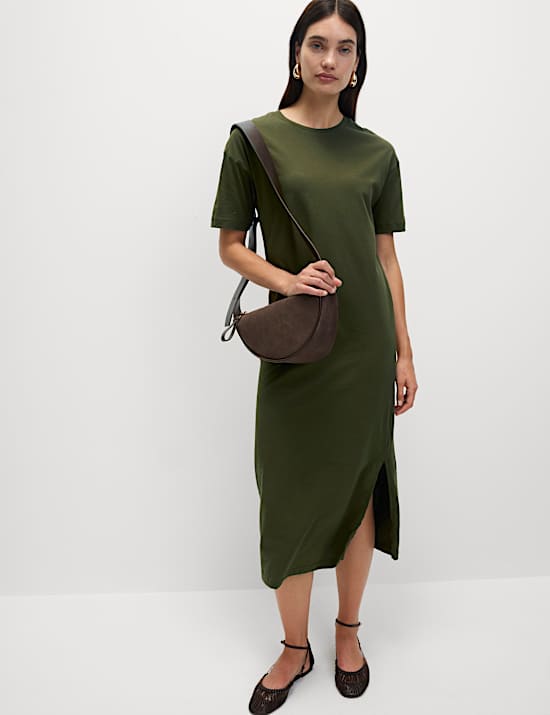 Bequemes Midi-T-Shirtkleid aus reiner Baumwolle