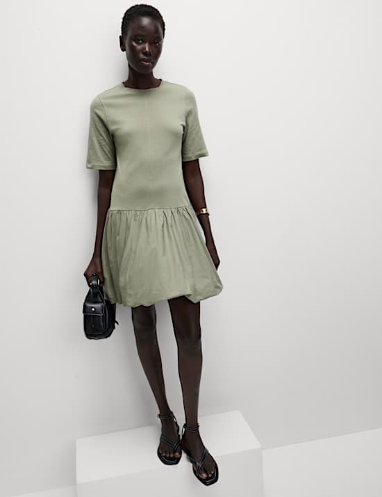 Pure Cotton Mini Drop Waist Dress