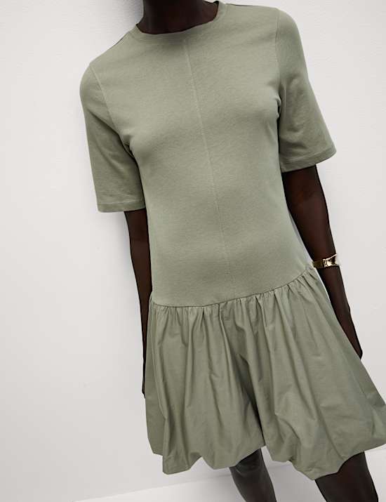 Pure Cotton Mini Drop Waist Dress