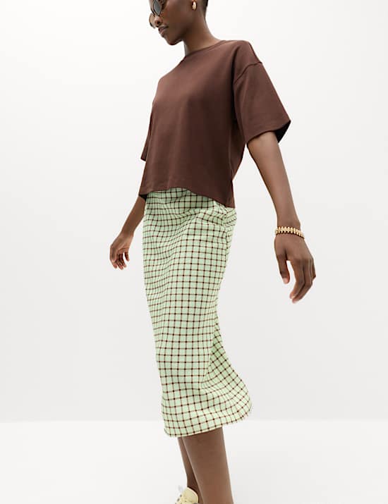 Checked Midi Straight Column Skirt